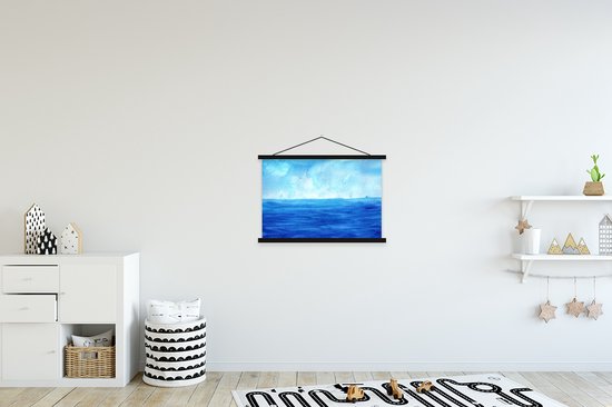 Posterhanger incl. Poster 60x40 cm - Schoolplaat - Zee - Waterverf - Lucht - Textielposter - Zwarte latten