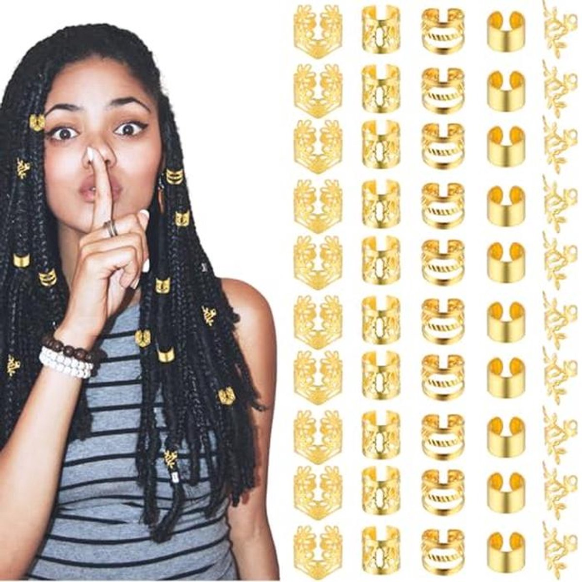Gouden haaraccessoires set - 50 stuks voor vlechten, dreadlocks en festivals