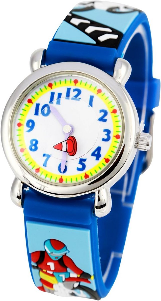 Kindersiliconenhorloge met Cartoonmotor in Blauw voor Meisjes
