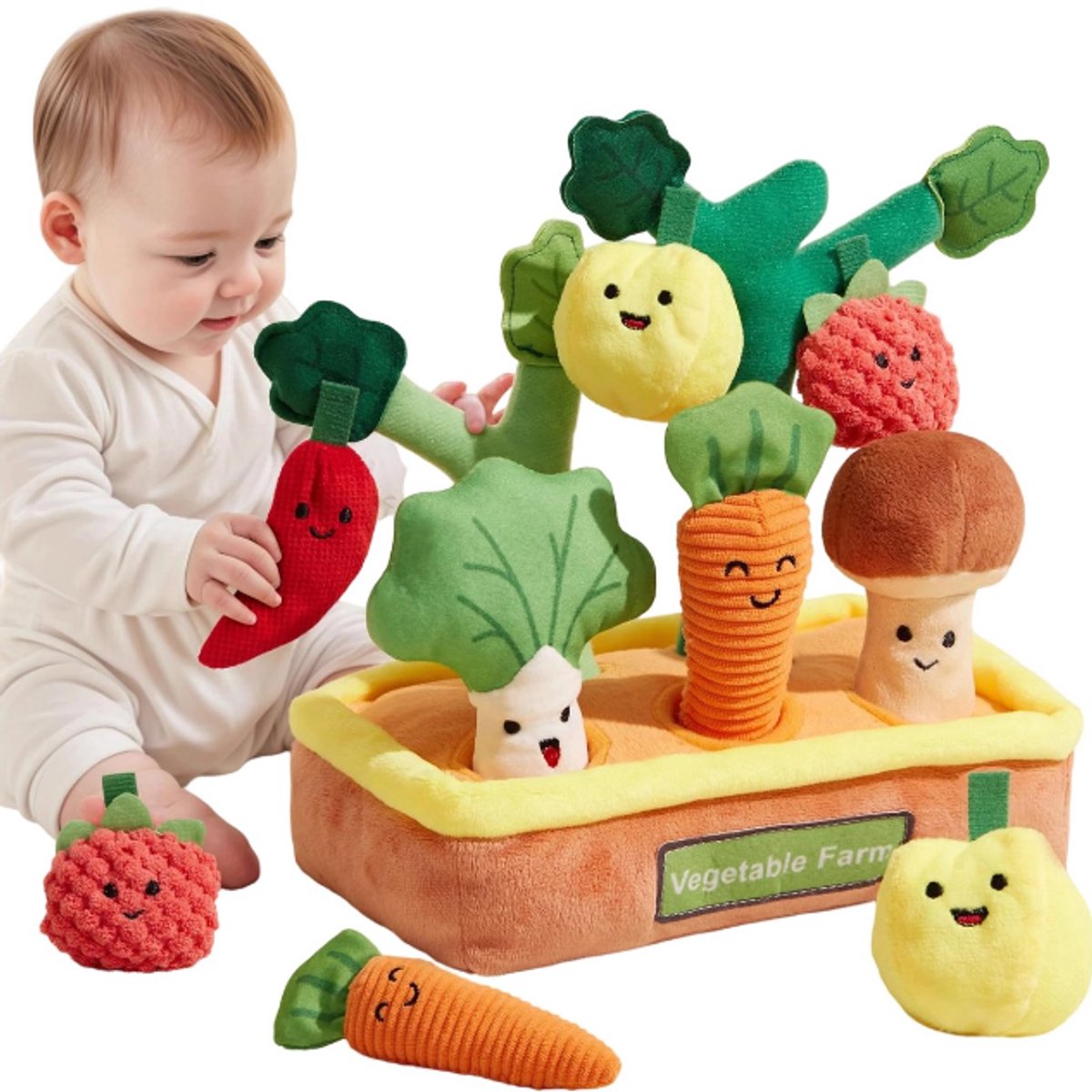 Montessori Kinderspeelgoed, Plantaardige Boerderij Kleur En Vorm Classificatie Speelgoed, Met Gerimpelde Rammelaar Textuur, Fijne Motoriek Spelletjes