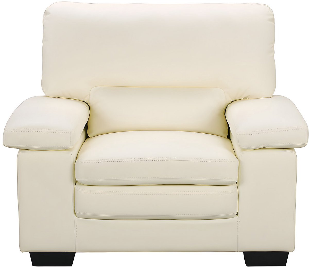 Vente-unique Sofa 3 plaatsen en fauteuil van ivoorkleurig buffelleer MIMAS II