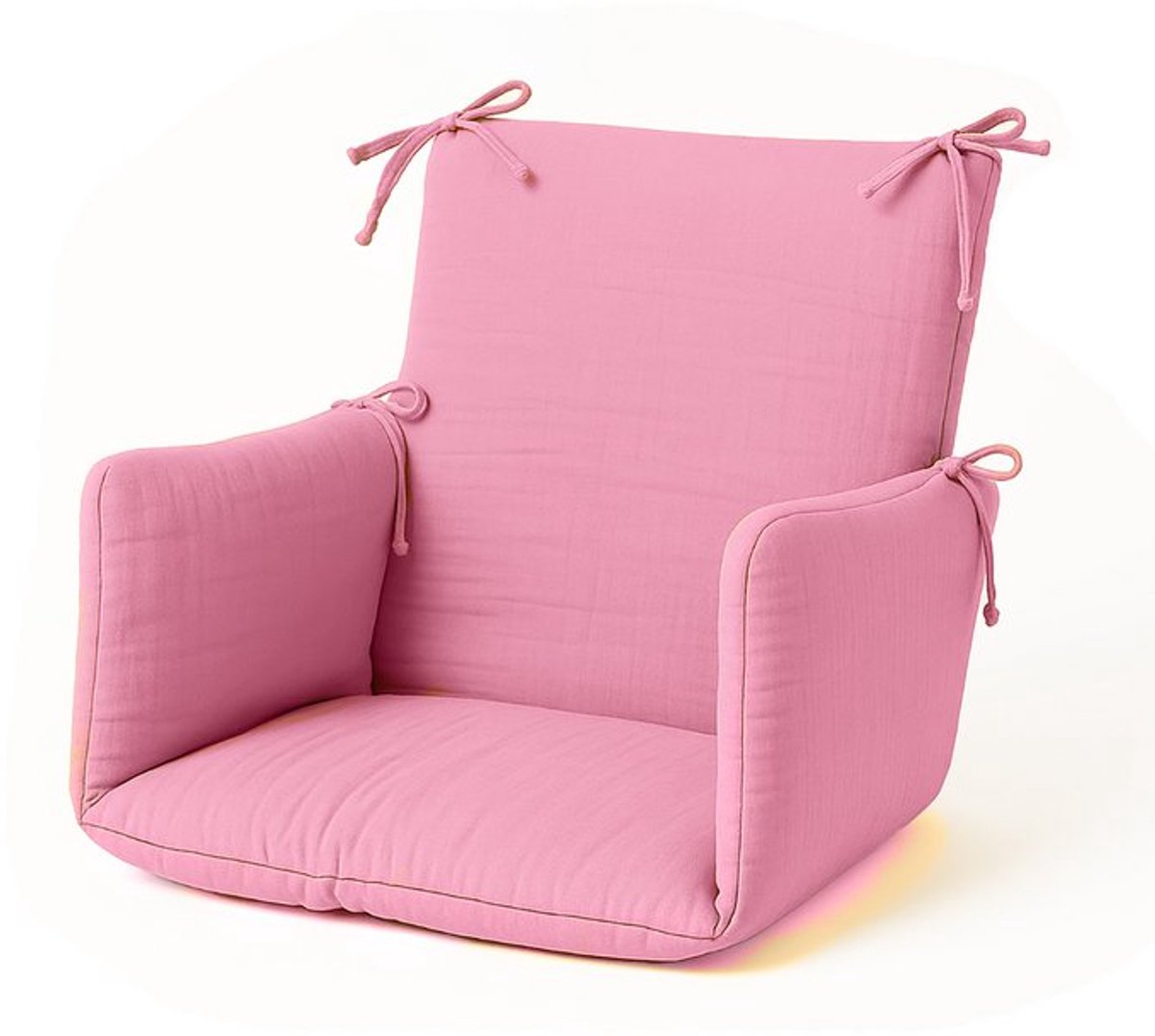 Roze kinderstoelkussen/ stoelverkleiner van biologisch katoen voor hoge stoelen