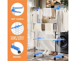 3-Laags Wasdroogrek met Verstelbare Stangen en Wielen – Opvouwbaar Droogrek met Hangers – Geschikt voor Binnen & Buiten