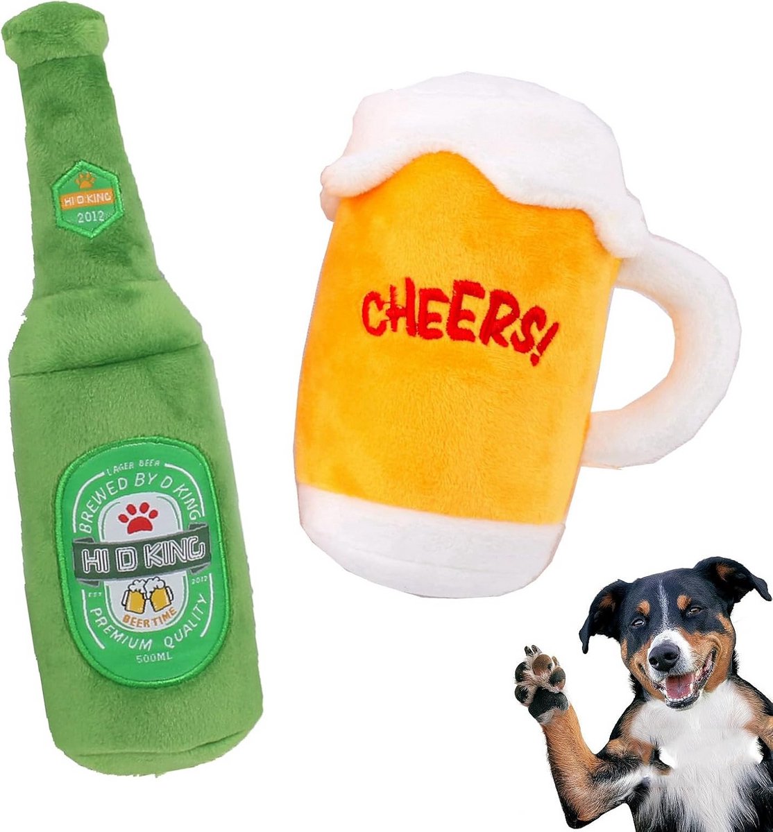 Interactief Piepend Hondenspeelgoed Bierfles en Bierpul Set Duurzaam Kauwspeelgoed