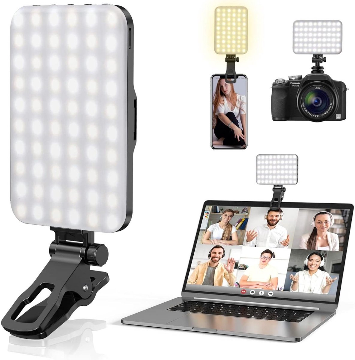 GELLDG Selfie-invullicht - 60 LED-lampjes - Oplaadbare batterij - 3 standen - 10 helderheidsniveaus - Draagbaar - Opklikbaar invullicht - Kan gebruikt worden voor videogesprekken, vlogs, make-up en TikTok-video's.