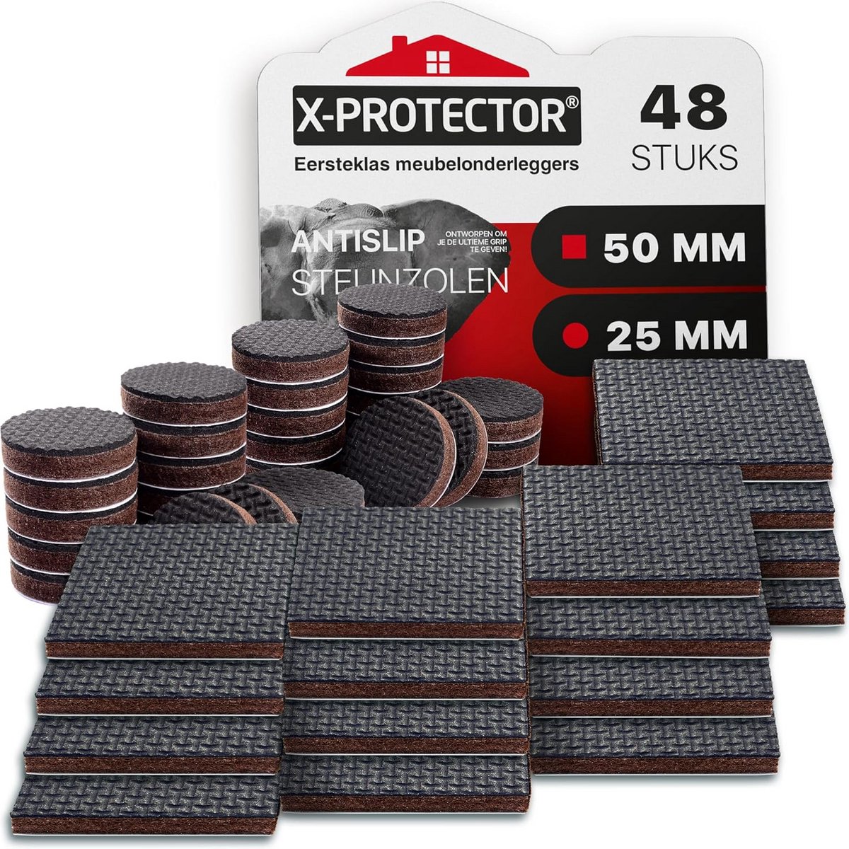 48x Antislip Meubelglijders met Sterke Zelfklevende Onderzetters - Rond & Vierkant voor Alle Harde Vloeren
