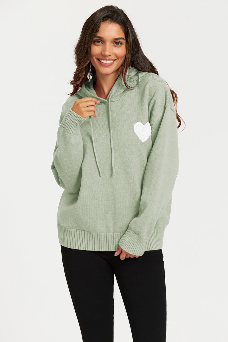Hartborduursel gebreide hoodie in olijf