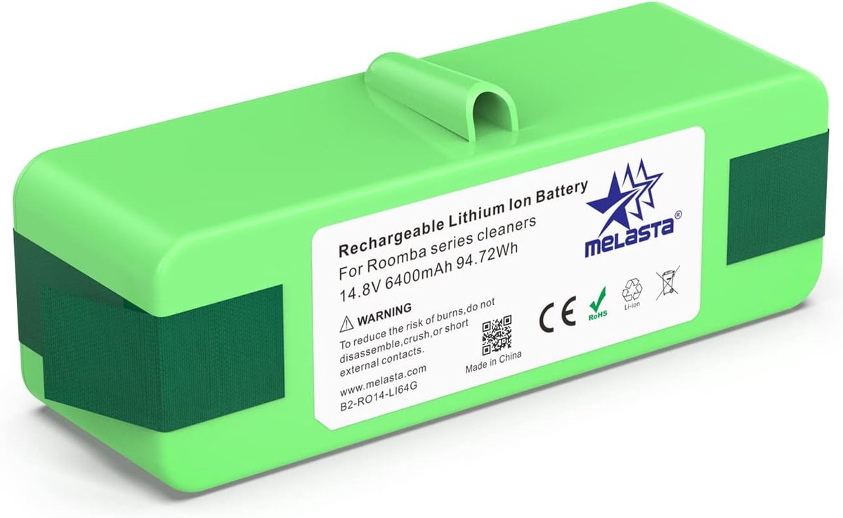 6400 mAh accu voor Roomba 500-600-700-800 reeks, Extra hoge capaciteit, Li-ion, niet voor Roomba 69X en Roomba 68X modellen