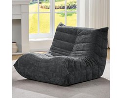 Re-purelife® Ergonomische Beanbag Stoel - Met 5-Zone Lichaamsondersteuning - Hoogwaardige Suède Stof & Dikke Vulling - Compact Design - 100*90*67 cm - Grijs