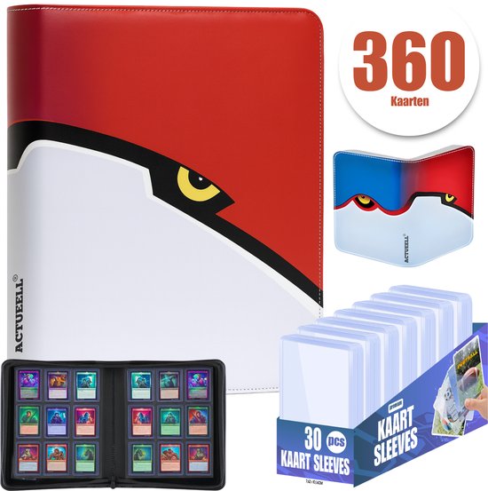 Actueell® A3 Verzamelmap 360 Kaarten – 9-Pocket Toploader Binder – 20 Pagina's – Geschikt voor Toploaders, Penny Sleeves & Card Sleeves – Inclusief 30 Toploaders – Ritssluiting – Rood/Blauw