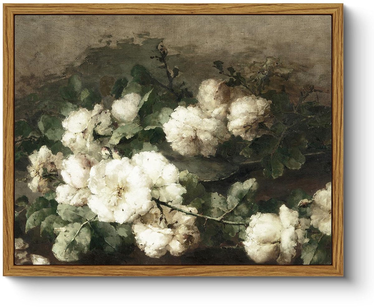 Stunq® Ingelijste Canvas Wandkunst met Witte Bloemen voor Diverse Ruimtes, 20 x 25 cm