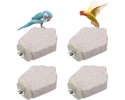 4 Stuks Zitstokken voor Papegaaien, met Calcium Slijpsteen en Kauwspeelgoed - Geschikt voor Kleine en Middelgrote Vogels
