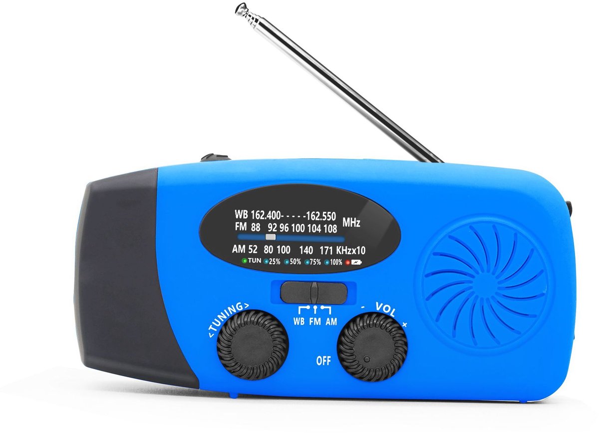 2000mAh Weer Noodradio, Draagbare Zonne-AM/FM/NOAA Handcrank Radio, Mobiele Telefoon Oplader met SOS, 1W LED Zaklamp, Koptelefoonaansluiting, Voeding voor Noodhulp