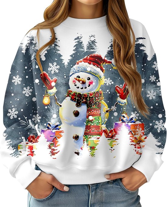 Grote maat kersttrui dames grappige wijnglas print kersttrui lange mouwen V- hals Kerstmis T-shirt mode trend kerstblouse vrouwen, R - blauw, XL