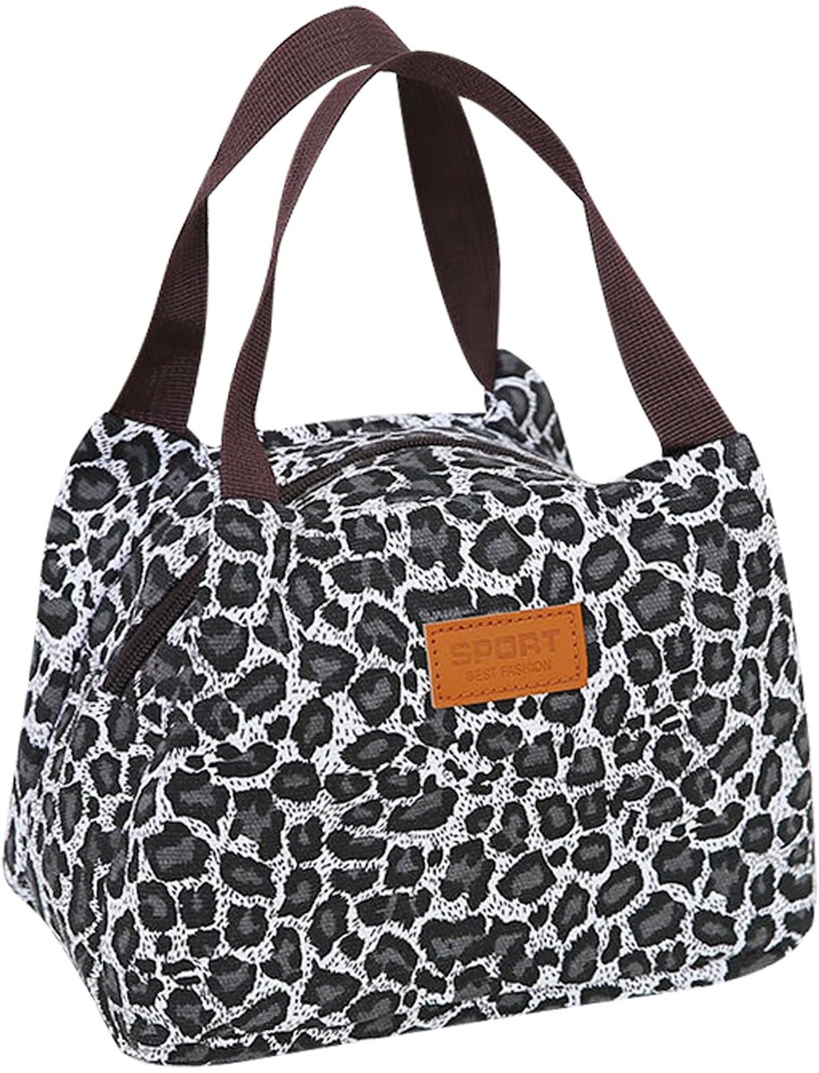 Lunchtas voor vrouwen, mannen, werk en volwassenen, lunchboxcontainer, herbruikbare lunchtas, voor vrouwen, mannen, studenten en kinderen (luipaard) (zwart)