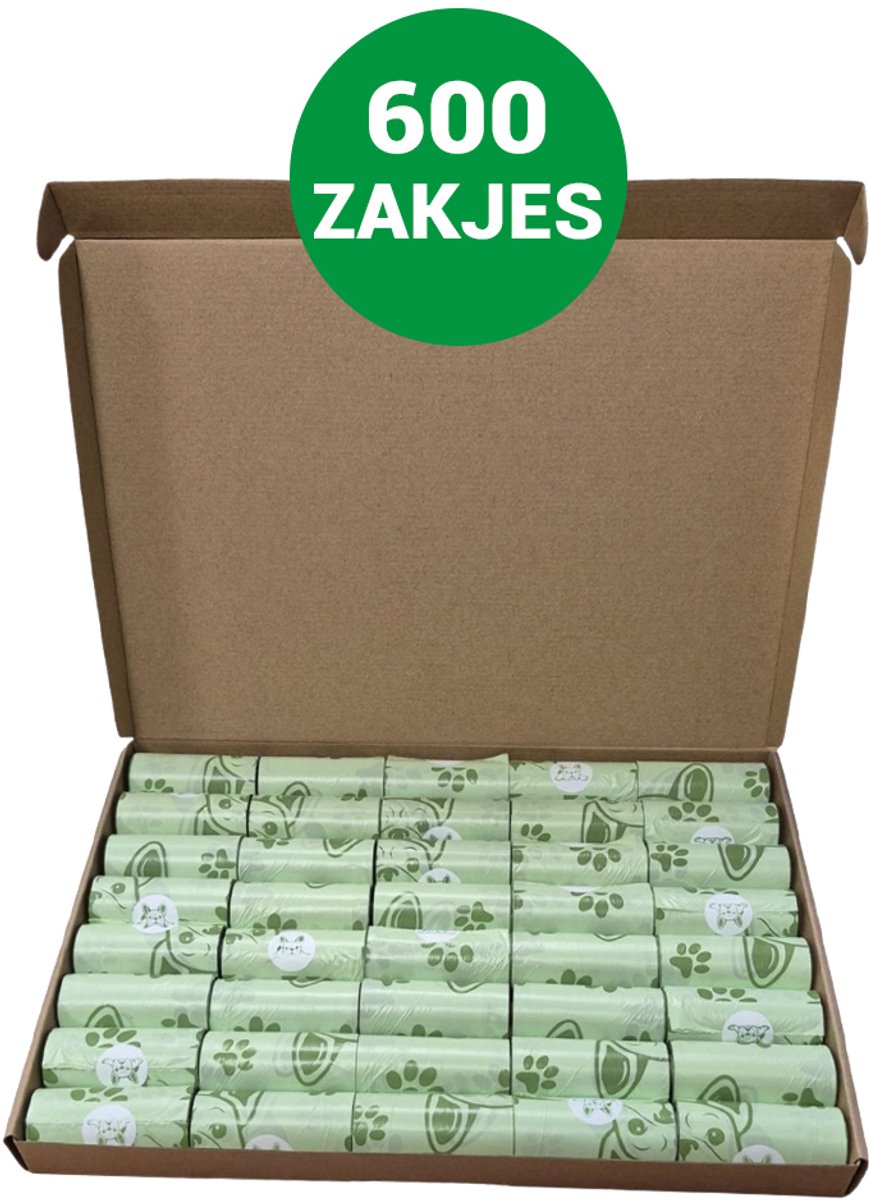 Hondenpoepzakjes - 600 Stuks - Lekvrij, Geurvrij en Scheurvrij - Lekvrije Hondenpoepzakjes - Sterke Hondenpoepzakjes - Biologisch Afbreekbaar - 40 Rollen - Poepzakjes voor Hond - 33 x 23 cm