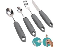 Care by Aazzam® Aangepast Bestek - Set van 4 - Buigbaar Verzwaard - Dik handvat - Ergonomisch Reuma - Parkinson - Krachtverlies - Ouderen Senioren Hulpmiddel