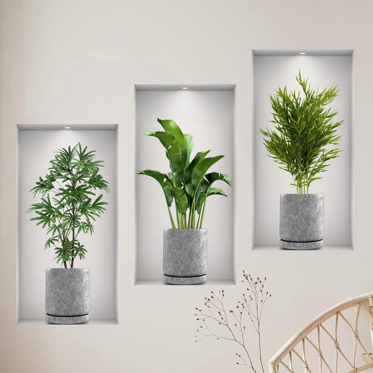 Stunq® Decoratieve 3D Muursticker met Groene Planten en Vazen voor Sfeervolle Kamers