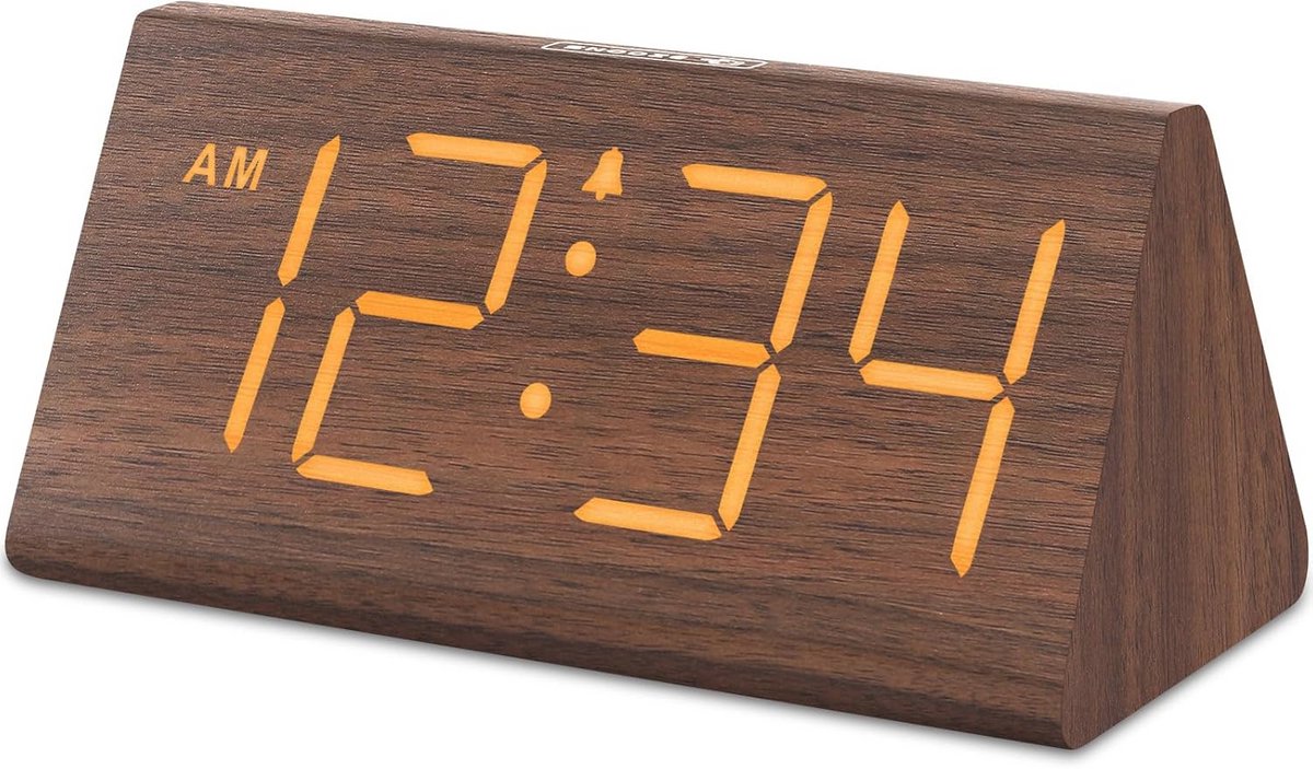 Houten Digitale Wekkerradio voor Slaapkamers met Grote Cijfers en USB-poort