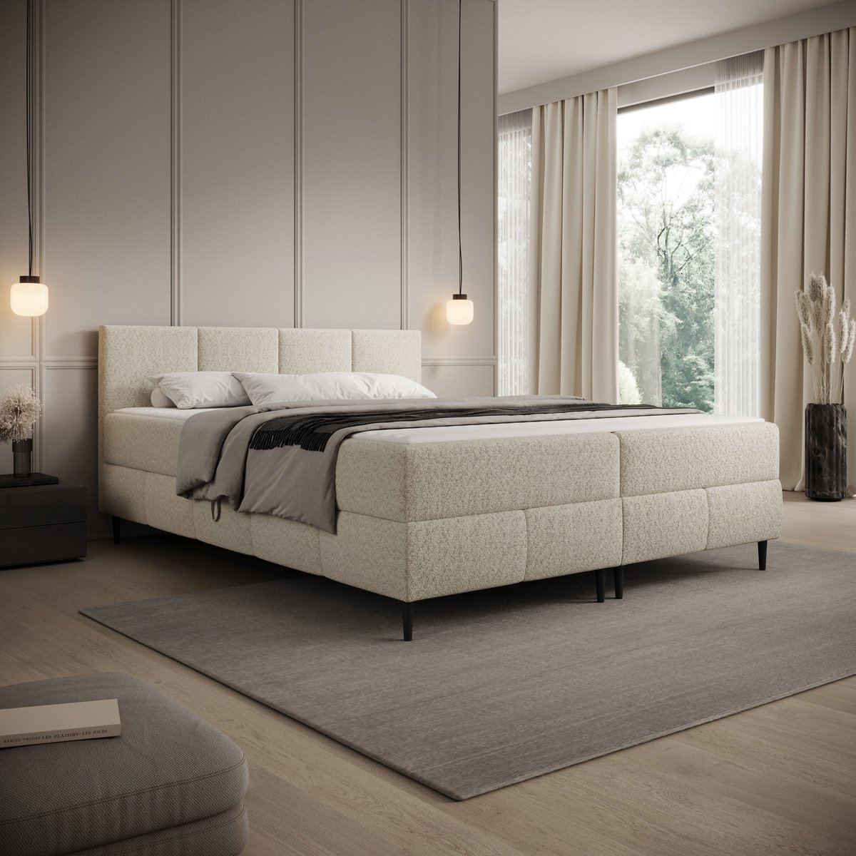 Meubella - Brisa - Boxspring met opbergruimte - Teddystof beige - 160x200 cm