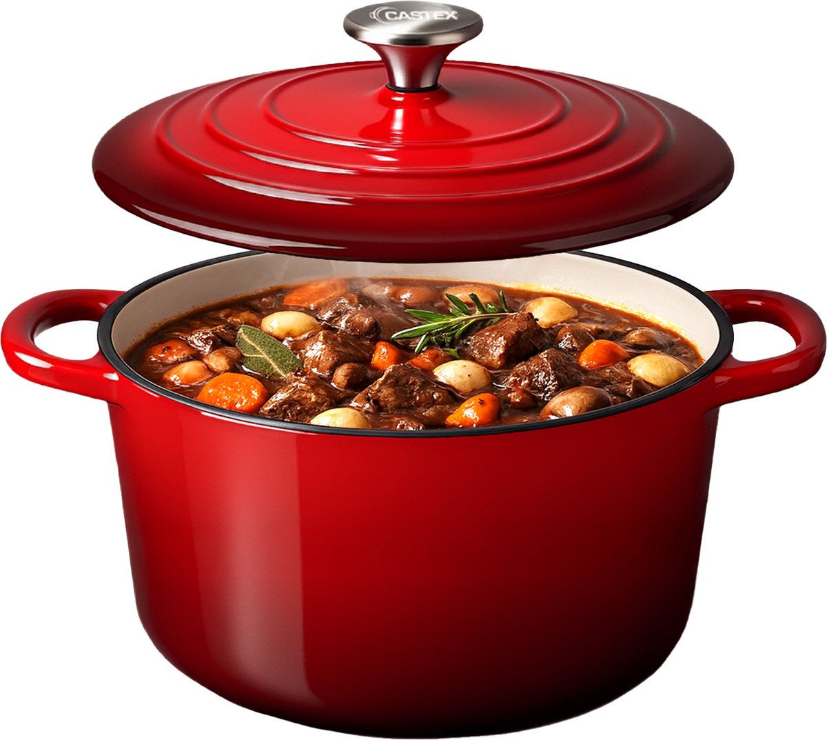 Castex Elegance Royal Gietijzeren Braadpan met Deksel 28 cm - Inductie Pan - Braadpannen Gietijzer - Rood