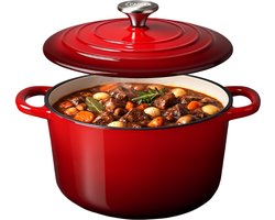 Castex Elegance Royal Gietijzeren Braadpan met Deksel 28 cm - 6,4L - Inductie Pan - Braadpannen Gietijzer – Rood