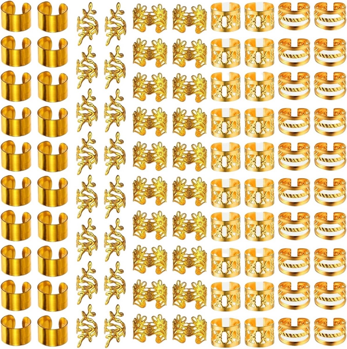 100 Stuks Gouden Haaraccessoires: Verstelbare Kralen en Ringen voor Dames