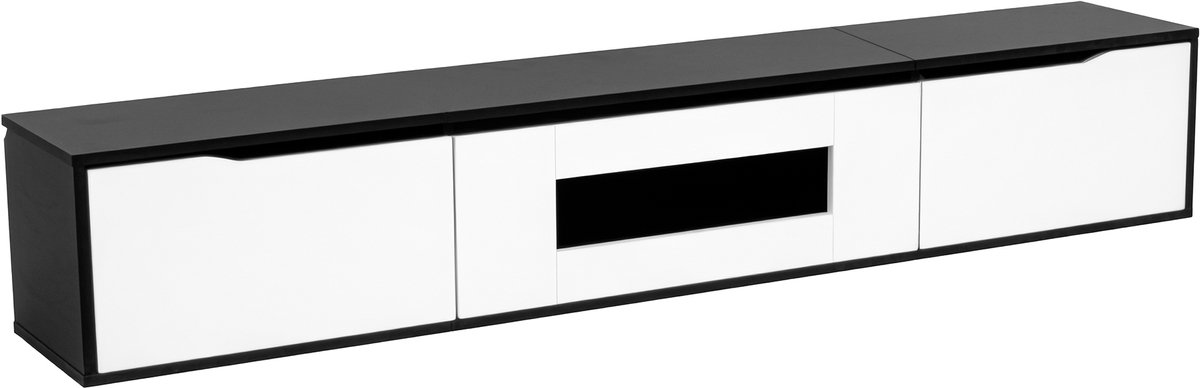Hoogglans tv-meubel, 180 cm, zwart-wit met ledverlichting en USB-poort, moderne wandtv-standaard met kleurveranderende verlichting voor de woonkamer.