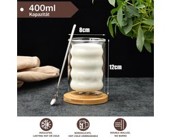 Candala Latte macchiato glazen, set van 2 dubbelwandige koffieglazen 350 ml, thermoglas van borosilicaatglas, spiraalvormige espressokopjes, koffieglazen, cappuccino-kopjes, ijsbeker, 2 lepels