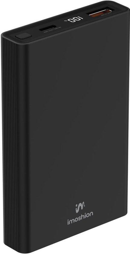 imoshion Mini Powerbank 10000 mAh - 22.5W Snellader - USB C / A - Universeel - Zwart