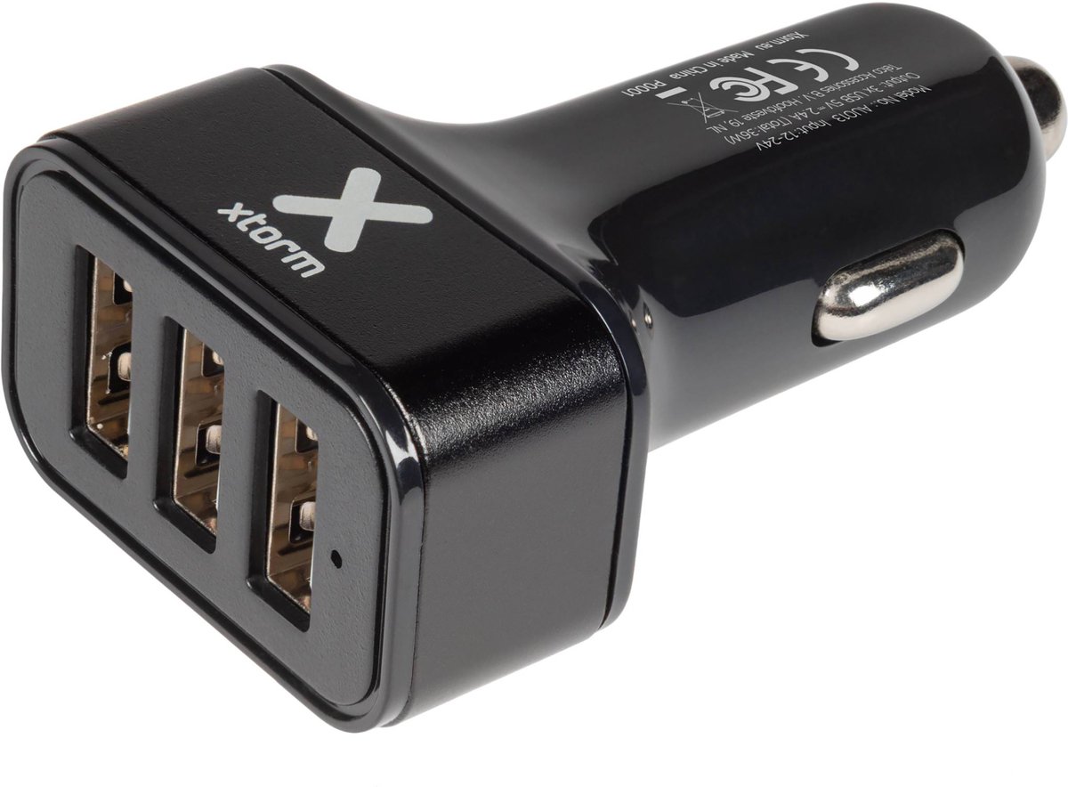 Xtorm Autolader - 3 USB poorten - Auto oplader USB - Sigarettenaansteker USB Oplader Auto - 36W - Zwart