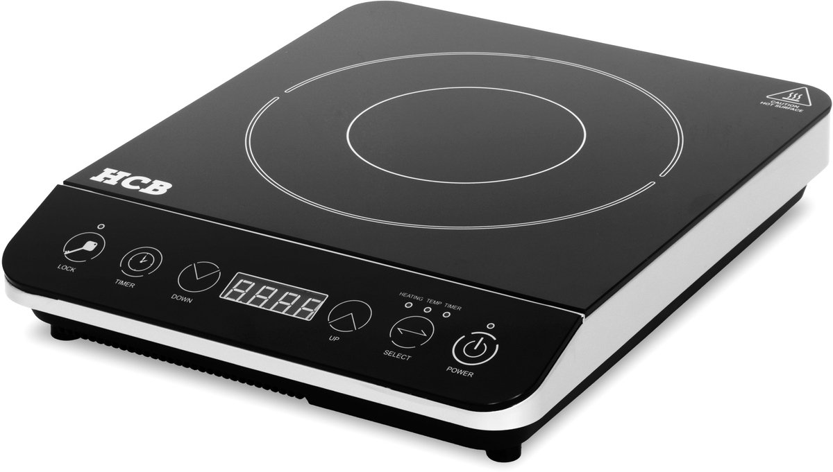 HCB® - Professionele Horeca Inductie kookplaat - 2 kW - 230V - Elektrische RVS / INOX kookplaat - 29x35.5x6.2 cm (BxDxH) - 2 kg - 9212