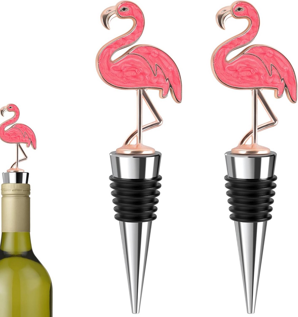 Set van 2 Flamingo Wijnstoppers - Decoratieve Flessen Sluiting voor Feestjes en Cadeau