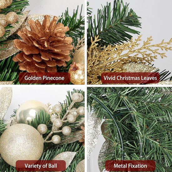 Künstlicher Weihnachtskranz Adventskranz Fuer Tuer 50 Cm Weihnachtlicher Tuerkranz Fuer Innen Und Aussen Mit 35 Leds Timer Und Gold Dekoration Goldfarbener Aufhaenger 241026 6614