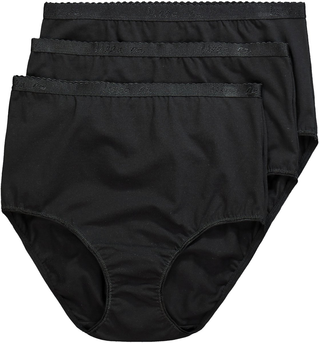 Ulla Popken - Dames - Maxislips set van 3 hoge taille - Klassiek zwart - Maat 66+