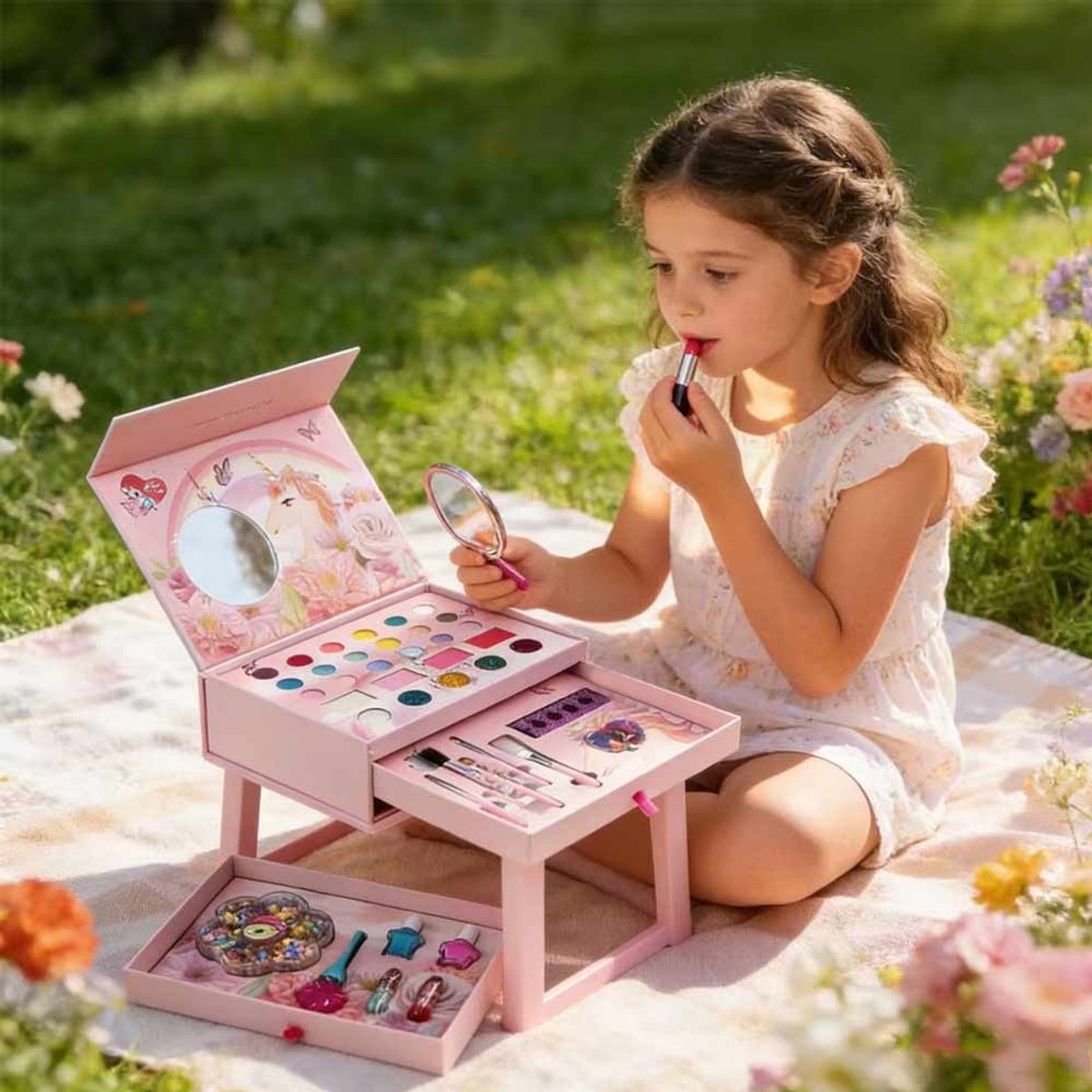 Meedeer 3 In 1 Make-upset voor kinderen-kinder make up meisje-make up kinderen set meisjes-veilige en niet-giftige cosmetica-speelgoedset, meisjes, kerstcadeau, verjaardag, 4,5,6,7...12 jaar — afbeelding 3