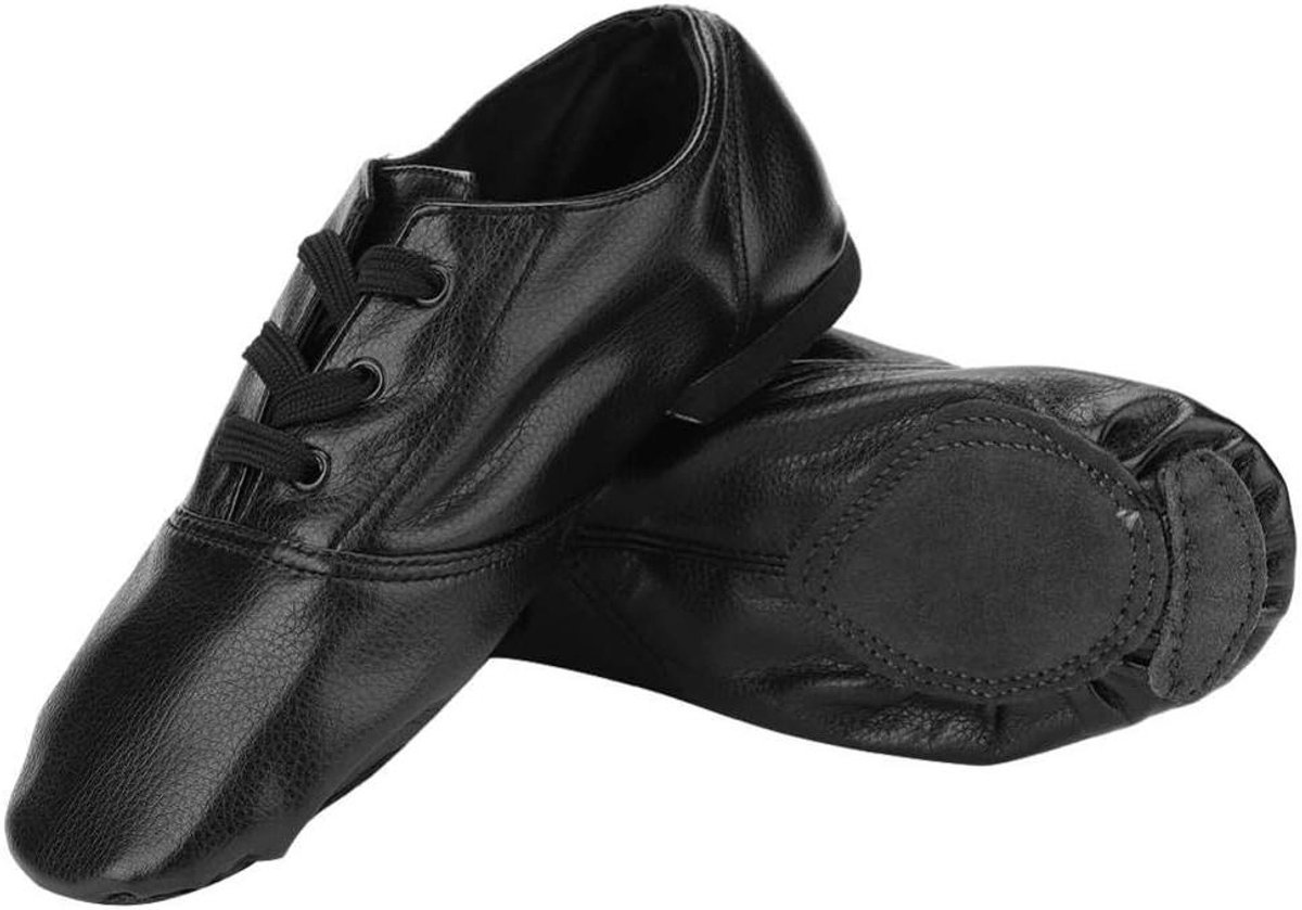 Zwarte elastische slip-on jazz dansschoenen van PU met antislipzolen, ideaal voor zelfverzekerd dansen.