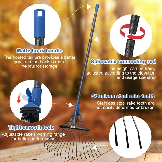 Unyqoos® Verstelbare metalen tuinhark met 18 versterkte tanden voor efficiënt tuinonderhoud van Merkloos	 — afbeelding 2