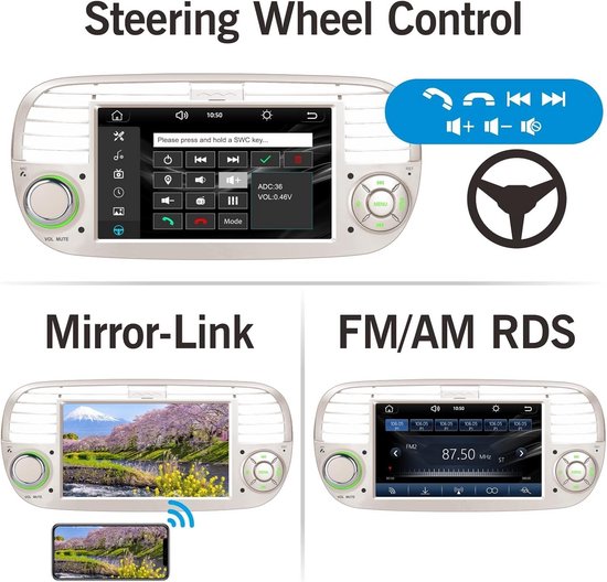 Autoradio Per Fiat 500 2007-2015 – 7" Touch Con Wireless CarPlay E Android Auto, Bluetooth 5.0, DSP, Controllo Al Volante - 4