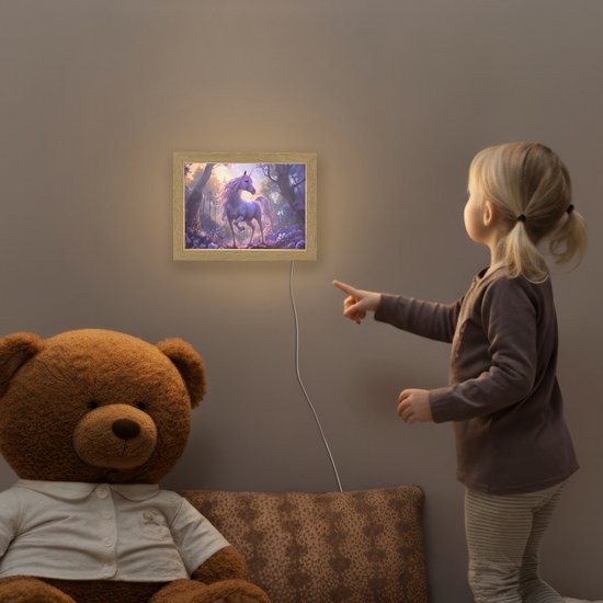 Nachtlampje 20x15 cm - Kinder lampje - Eenhoorn - Paars - Sprookje - Fantasy dier - Tafellamp kinderkamer - Slaapkamer lamp - Bedlamp kinderen - Kinderlampje stopcontact - Wandlamp babykamer - Nachtlampjes van Merkloos — afbeelding 5