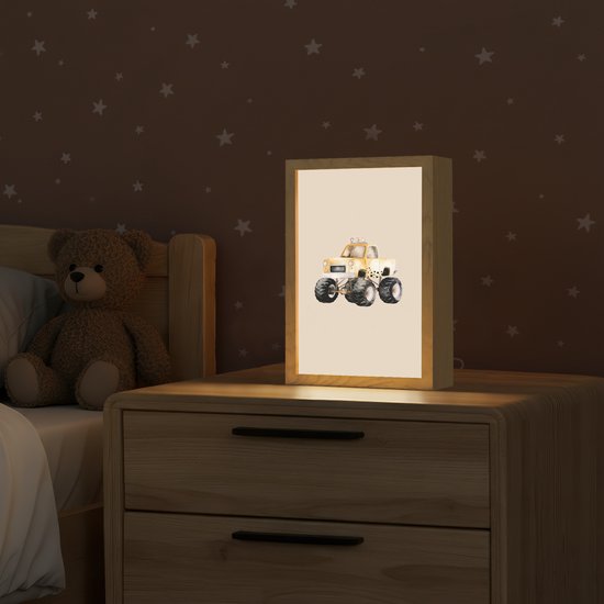 Nachtlampje 20x30 cm - Kinder lampje - Monstertruck - Geel - Beige - Tafellamp kinderkamer - Slaapkamer lamp - Bedlamp kinderen - Kinderlampje stopcontact - Wandlamp babykamer - Nachtlampjes van OnlyWow — afbeelding 2