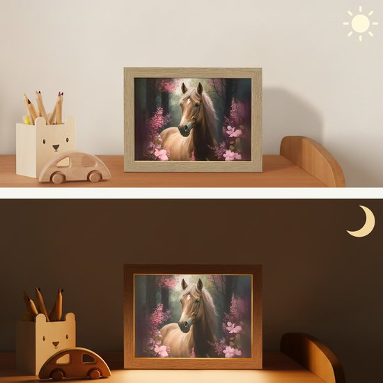 Nachtlampje 20x15 cm - Kinder lamp - Paard - Bloemen - Roze - Natuur - Bos - Tafellamp kinderkamer - Slaapkamer lamp - Bedlamp kinderen - Kinderlampje stopcontact - Wandlamp babykamer - Nachtlampjes van Merkloos — afbeelding 4