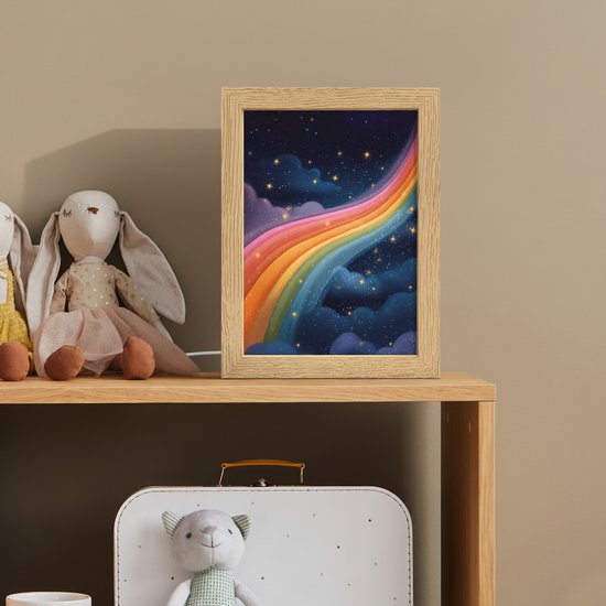 Nachtlampje 15x20 cm - Kinder lampje - Regenboog - Sterrenhemel - Kleurrijk - Tafellamp kinderkamer - Slaapkamer lamp - Bedlamp kinderen - Kinderlampje stopcontact - Wandlamp babykamer - Nachtlampjes van Merkloos — afbeelding 3