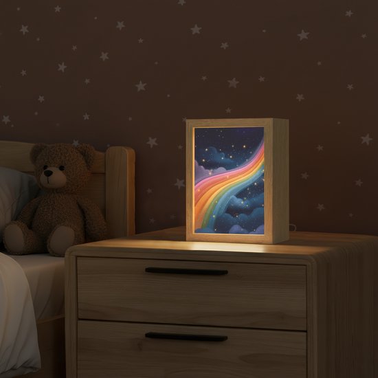 Nachtlampje 15x20 cm - Kinder lampje - Regenboog - Sterrenhemel - Kleurrijk - Tafellamp kinderkamer - Slaapkamer lamp - Bedlamp kinderen - Kinderlampje stopcontact - Wandlamp babykamer - Nachtlampjes van Merkloos — afbeelding 2