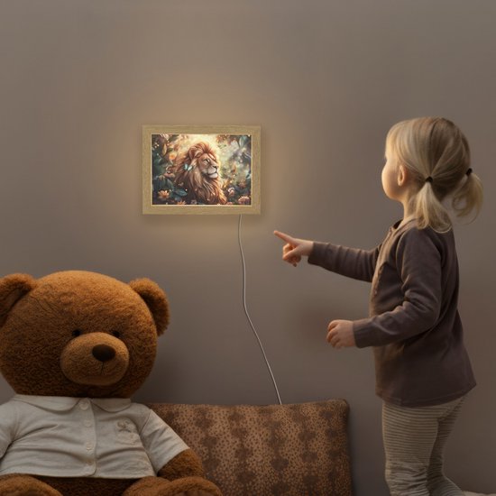 Nachtlampje 20x15 cm - Kinder lampje - Leeuw - Dieren - Bloemen - Jungle - Tafellamp kinderkamer - Slaapkamer lamp - Bedlamp kinderen - Kinderlampje stopcontact - Wandlamp babykamer - Nachtlampjes van Merkloos — afbeelding 5