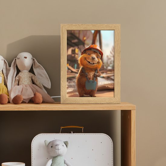 Nachtlampje 15x20 cm - Kinder lampje - Bever - Bouw - Bouwhelm - Dier - Tafellamp kinderkamer - Slaapkamer lamp - Bedlamp kinderen - Kinderlampje stopcontact - Wandlamp babykamer - Nachtlampjes van Merkloos — afbeelding 3