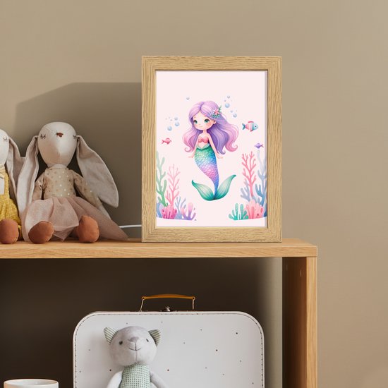 Nachtlampje 15x20 cm - Kinder lampje - Zeemeermin - Paars - Zeedieren - Onderwater - Vissen - Tafellamp kinderkamer - Slaapkamer lamp - Bedlamp kinderen - Kinderlampje stopcontact - Wandlamp babykamer - Nachtlampjes van Apollon Goods — afbeelding 3