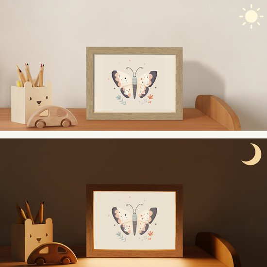 Nachtlampje 20x15 cm - Kinder lampje - Vlinder - Minimalistisch - Pastel - Tafellamp kinderkamer - Slaapkamer lamp - Bedlamp kinderen - Kinderlampje stopcontact - Wandlamp babykamer - Nachtlampjes van Merkloos — afbeelding 4