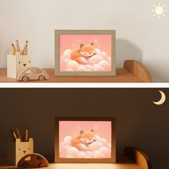Nachtlampje 20x15 cm - Kinder lampje - Wolken - Vos - Oranje - Sterren - Tafellamp kinderkamer - Slaapkamer lamp - Bedlamp kinderen - Kinderlampje stopcontact - Wandlamp babykamer - Nachtlampjes van OnlyWow — afbeelding 4