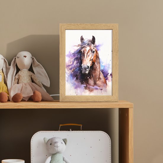Nachtlampje 15x20 cm - Kinder lampje - Paard - Dieren - Meisjes - Paars - Bruin - Tafellamp kinderkamer - Slaapkamer lamp - Bedlamp kinderen - Kinderlampje stopcontact - Wandlamp babykamer - Nachtlampjes van Decopatent — afbeelding 3